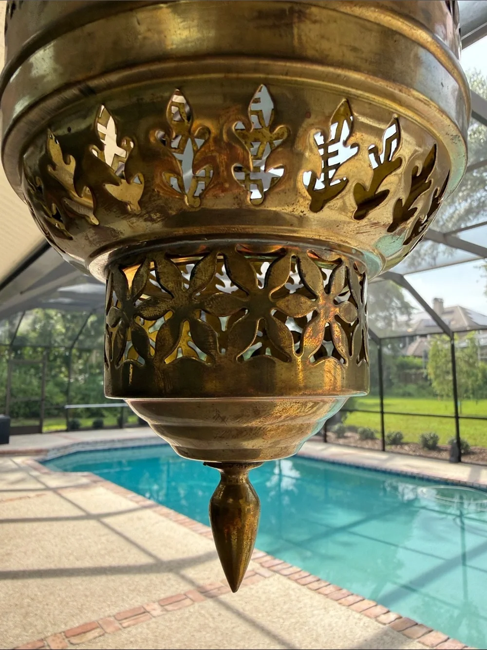 Mid Century Moroccan  Brass Hanging Lantern -